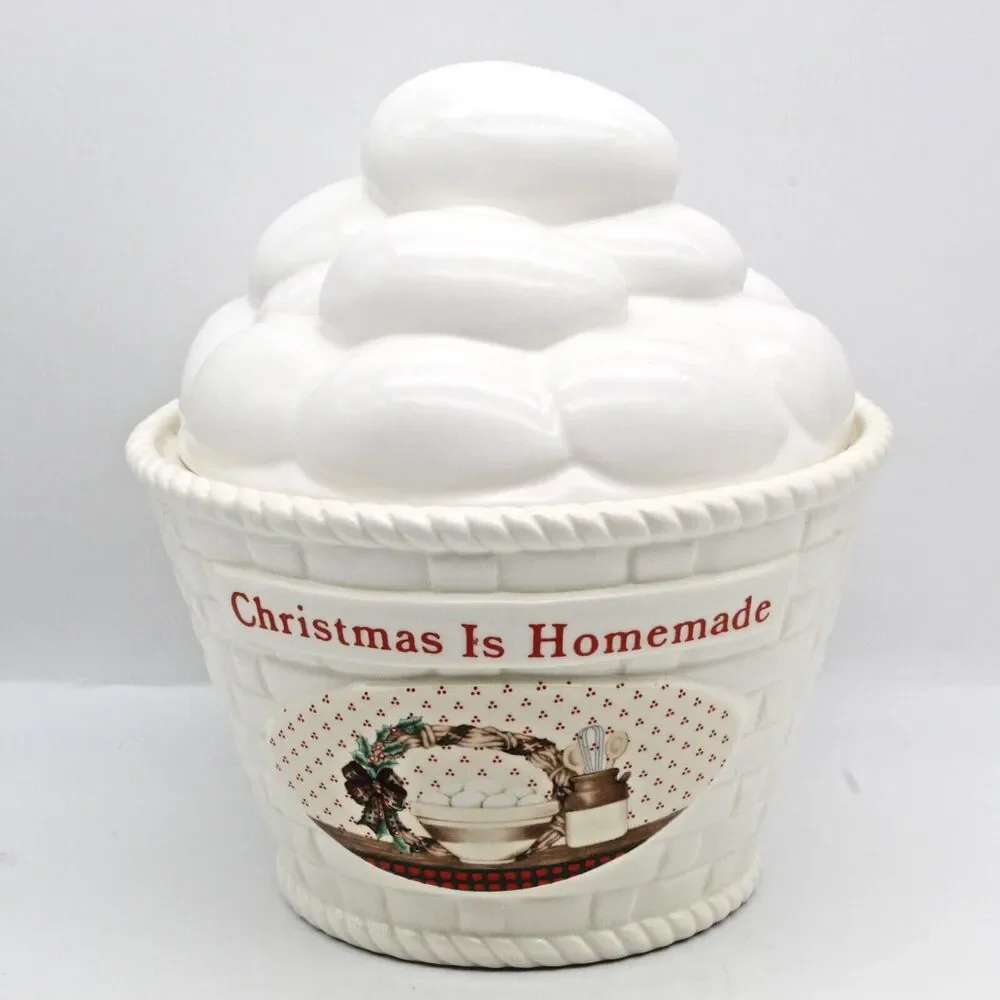 House of Lloyd Cookie Jar Christmas Is Homemade Ceramic Egg Basket Vintage 1989